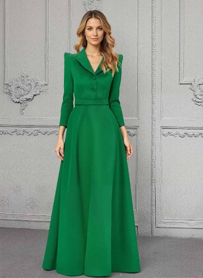 A-Line V-Neck 3/4 Sleeves Floor-Length Satin Mother Of The Bride Dresses