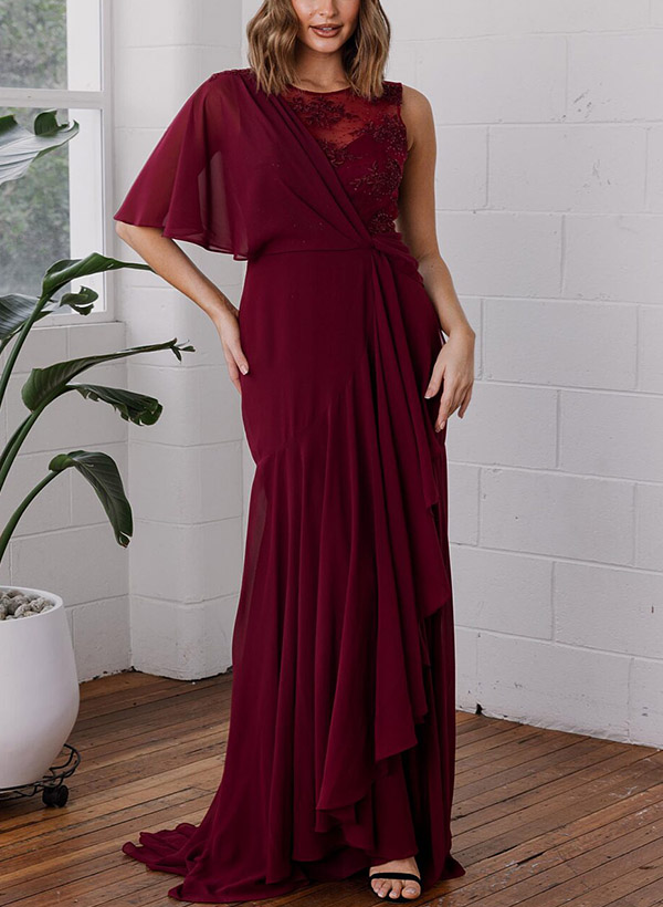 A-Line Asymmetrical Chiffon Mother Of The Bride Dresses With Appliques Lace