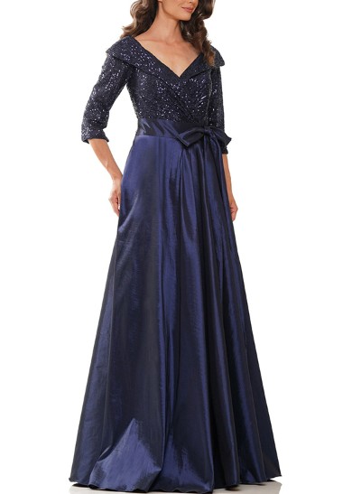 A-Line V-Neck 3/4 Sleeves Sequined Mother Of The Bride Dresses With Bow(s)