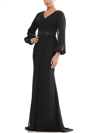 Trumpet/Mermaid V-Neck Long Sleeves Chiffon Mother Of The Bride Dresses