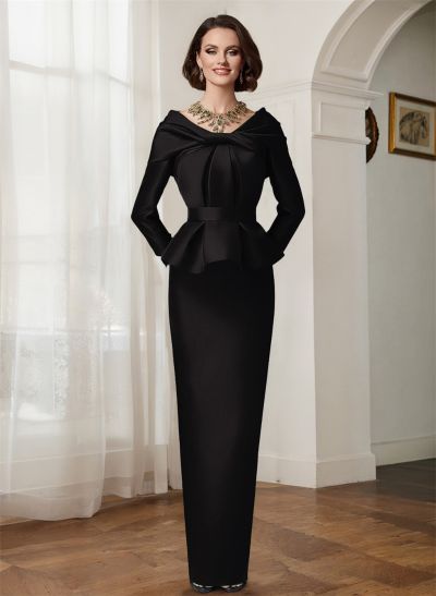 Sheath/Column V-Neck Long Sleeves Satin Mother Of The Bride Dresses