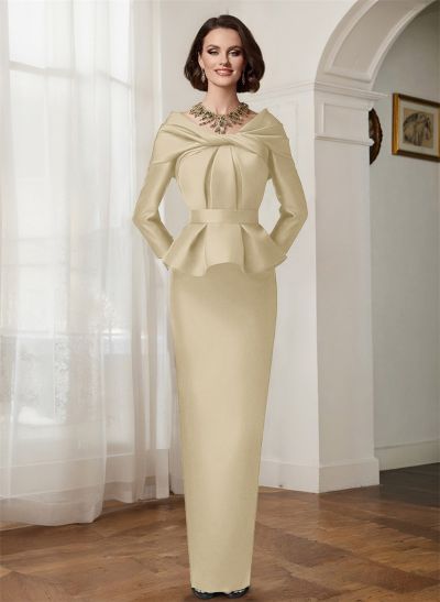 Sheath/Column V-Neck Long Sleeves Satin Mother Of The Bride Dresses