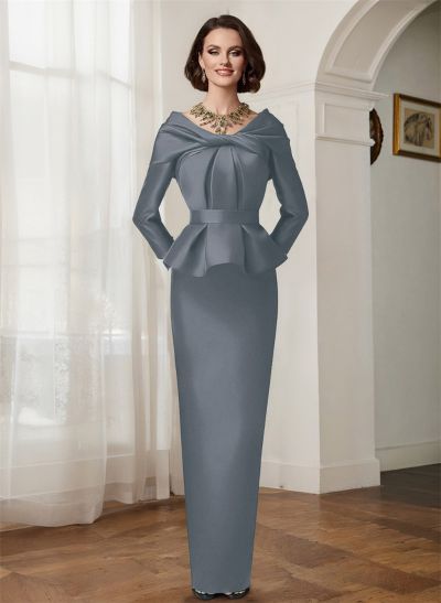 Sheath/Column V-Neck Long Sleeves Satin Mother Of The Bride Dresses