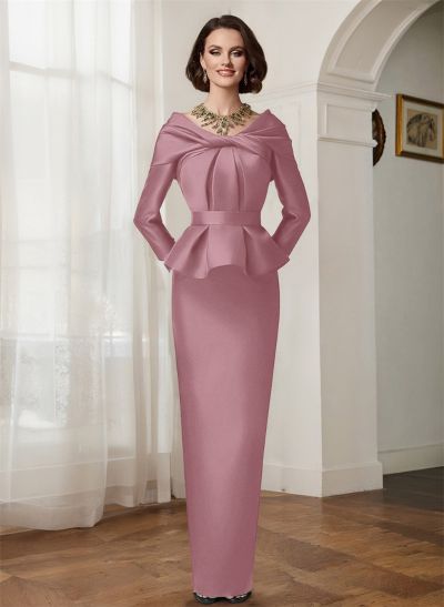 Sheath/Column V-Neck Long Sleeves Satin Mother Of The Bride Dresses