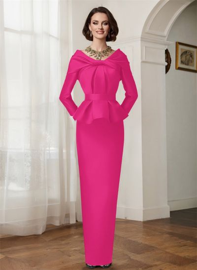 Sheath/Column V-Neck Long Sleeves Satin Mother Of The Bride Dresses