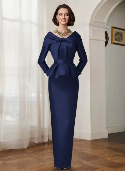 Sheath/Column V-Neck Long Sleeves Satin Mother Of The Bride Dresses