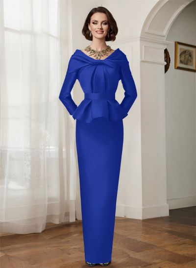 Sheath/Column V-Neck Long Sleeves Satin Mother Of The Bride Dresses