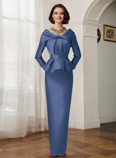 Sheath/Column V-Neck Long Sleeves Satin Mother Of The Bride Dresses