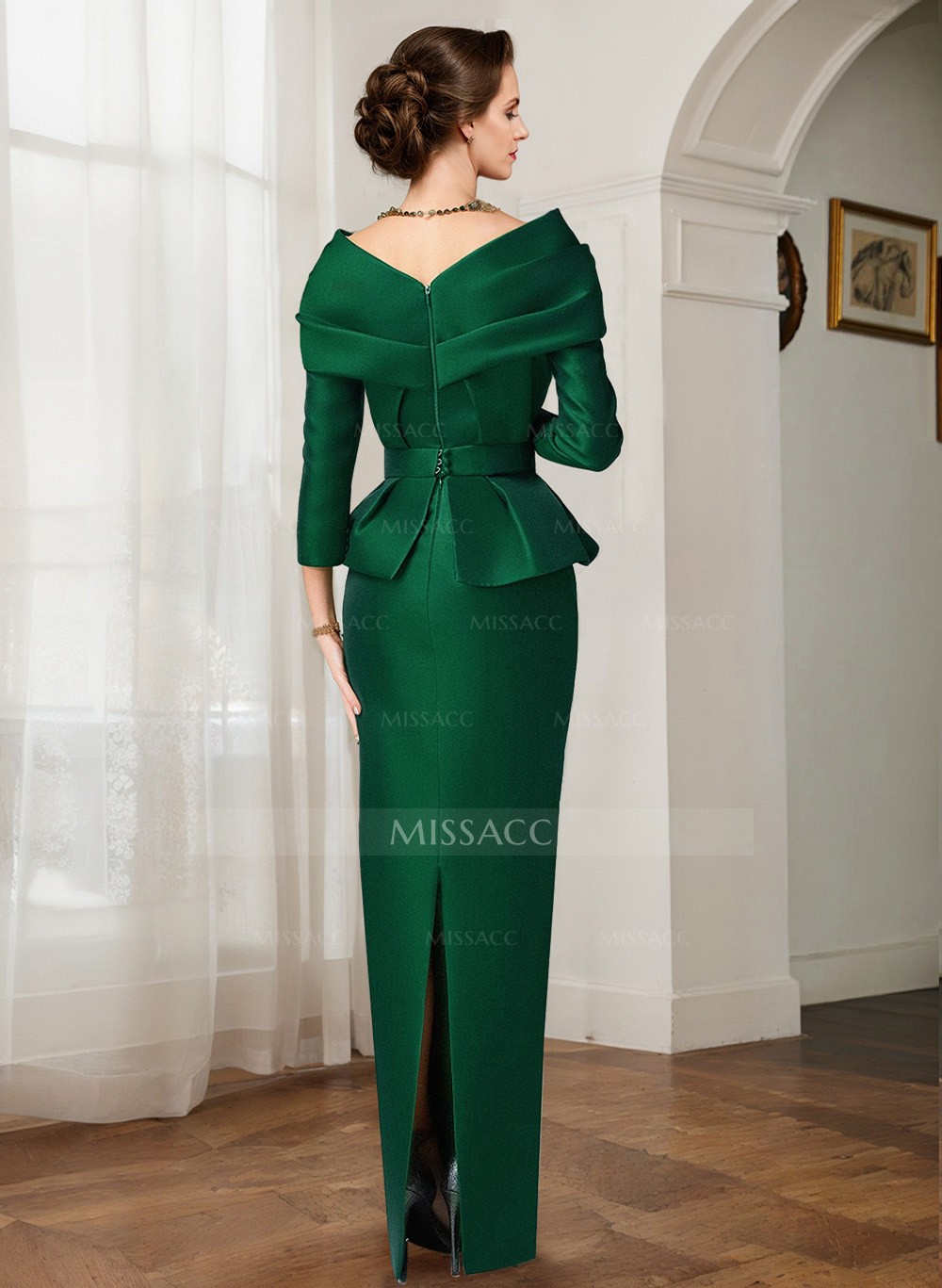 Sheath/Column V-Neck Long Sleeves Satin Mother Of The Bride Dresses