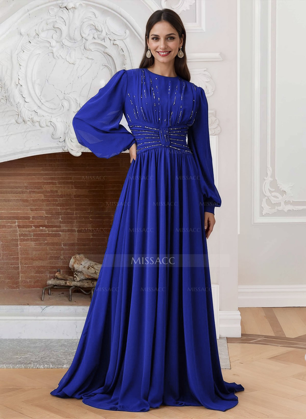 A-Line Scoop Neck Long Sleeves Chiffon Mother Of The Bride Dresses