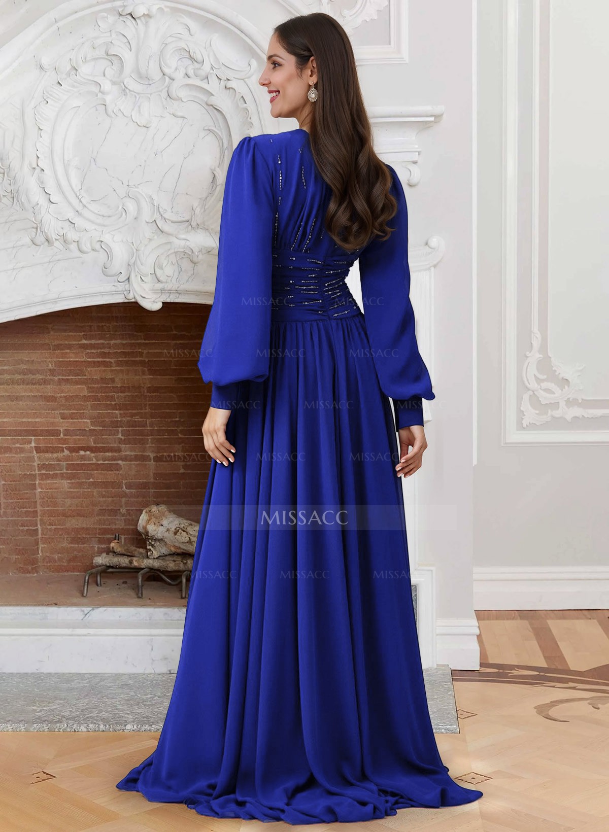 A-Line Scoop Neck Long Sleeves Chiffon Mother Of The Bride Dresses