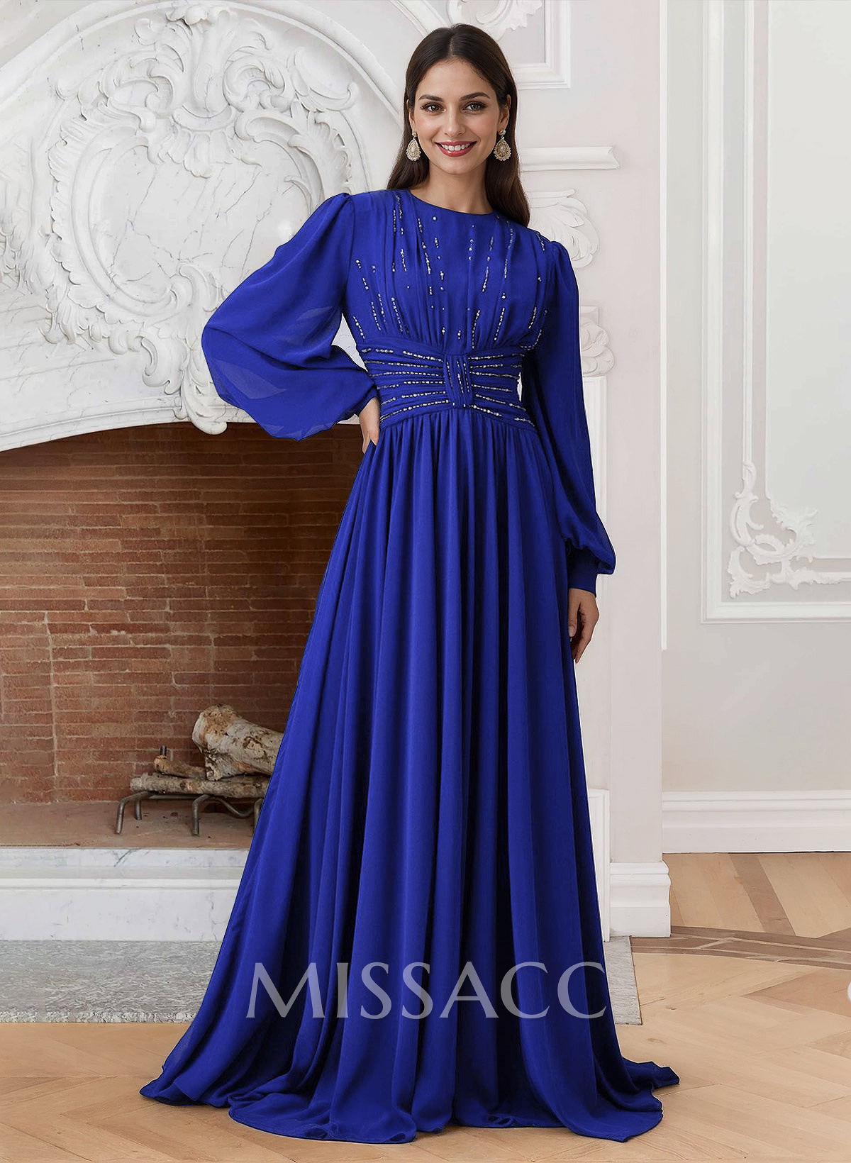 A-Line Scoop Neck Long Sleeves Chiffon Mother Of The Bride Dresses