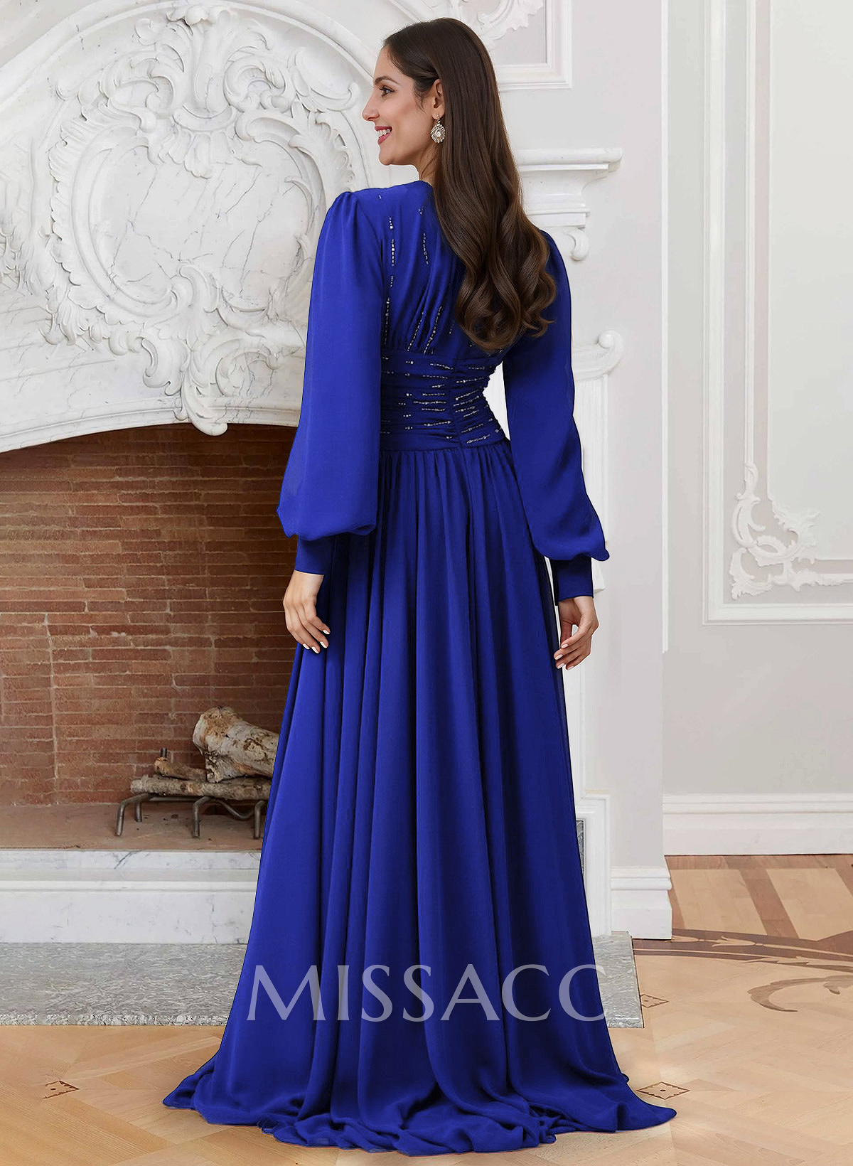 A-Line Scoop Neck Long Sleeves Chiffon Mother Of The Bride Dresses