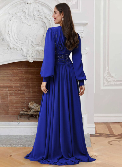 A-Line Scoop Neck Long Sleeves Chiffon Mother Of The Bride Dresses