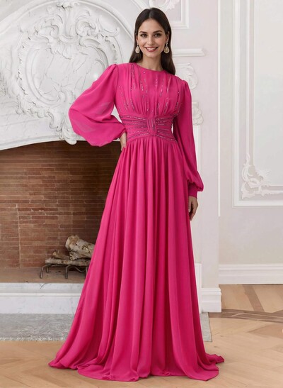 A-Line Scoop Neck Long Sleeves Chiffon Mother Of The Bride Dresses