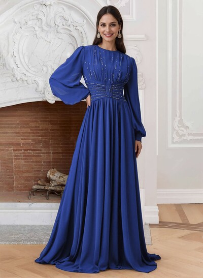 A-Line Scoop Neck Long Sleeves Chiffon Mother Of The Bride Dresses