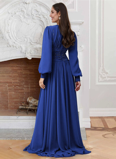 A-Line Scoop Neck Long Sleeves Chiffon Mother Of The Bride Dresses