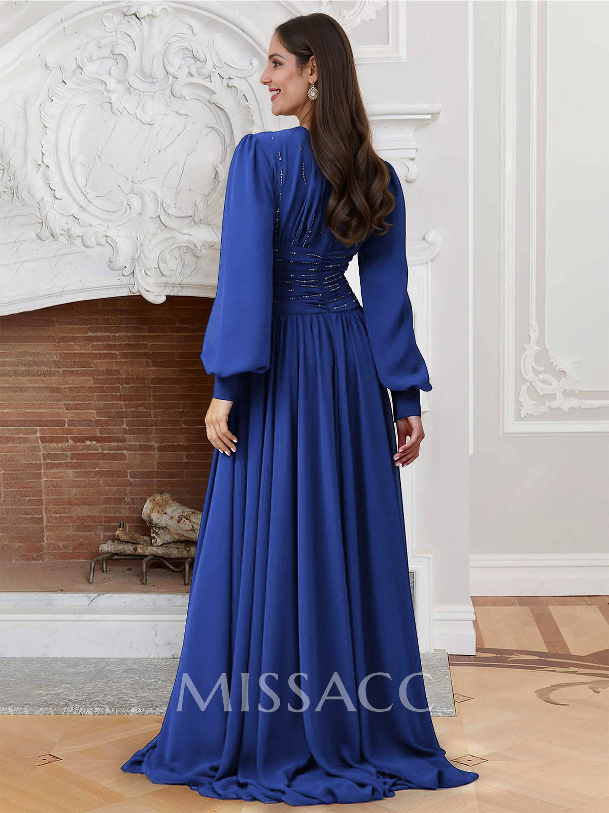 A-Line Scoop Neck Long Sleeves Chiffon Mother Of The Bride Dresses