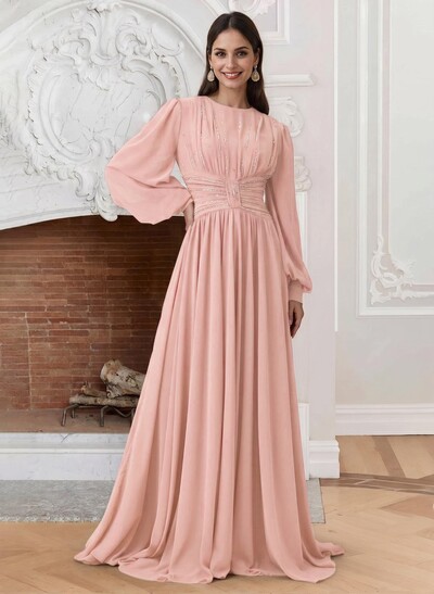 A-Line Scoop Neck Long Sleeves Chiffon Mother Of The Bride Dresses