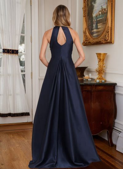 A-Line Halter Sleeveless Satin Mother Of The Bride Dresses With Back Hole