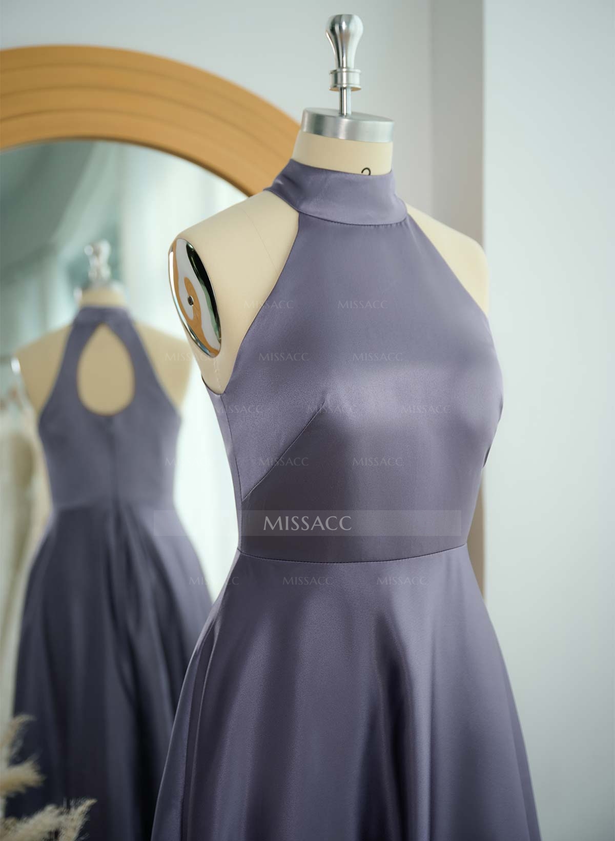 A-Line Halter Sleeveless Satin Mother Of The Bride Dresses With Back Hole