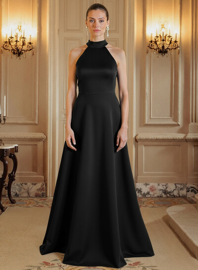 A-Line Halter Sleeveless Satin Mother Of The Bride Dresses With Back Hole