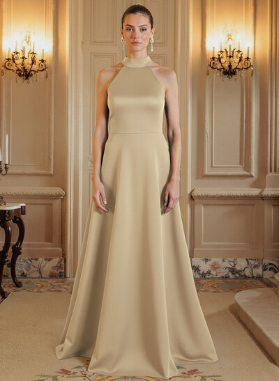 A-Line Halter Sleeveless Satin Mother Of The Bride Dresses With Back Hole