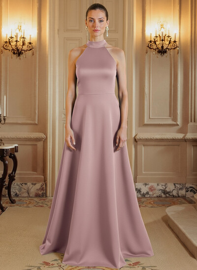 A-Line Halter Sleeveless Satin Mother Of The Bride Dresses With Back Hole