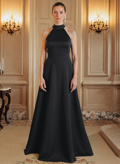 A-Line Halter Sleeveless Satin Mother Of The Bride Dresses With Back Hole