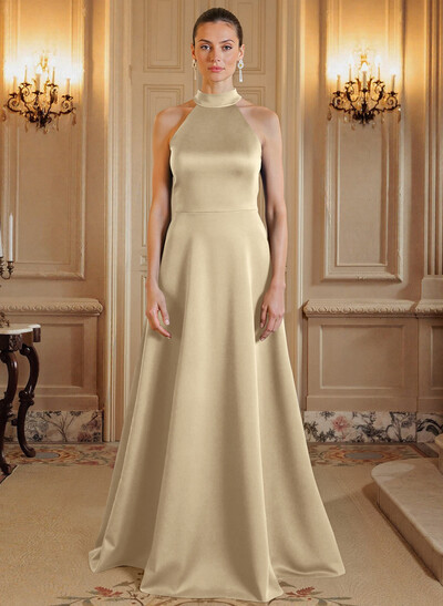 A-Line Halter Sleeveless Satin Mother Of The Bride Dresses With Back Hole