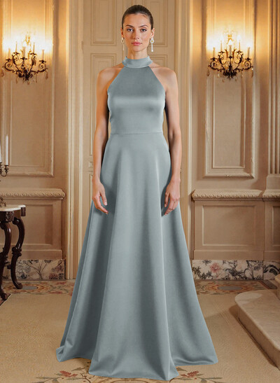 A-Line Halter Sleeveless Satin Mother Of The Bride Dresses With Back Hole