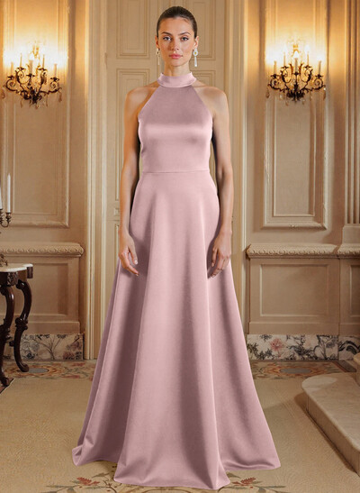 A-Line Halter Sleeveless Satin Mother Of The Bride Dresses With Back Hole