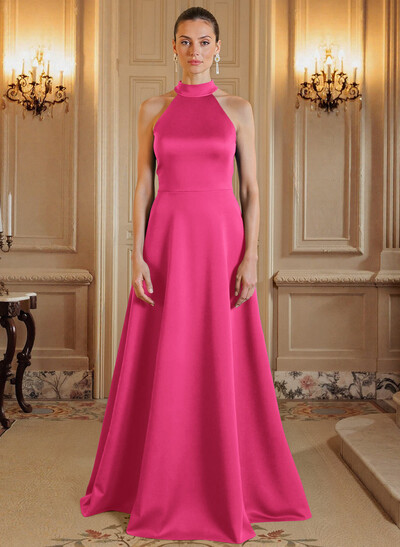 A-Line Halter Sleeveless Satin Mother Of The Bride Dresses With Back Hole