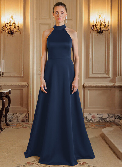 A-Line Halter Sleeveless Satin Mother Of The Bride Dresses With Back Hole