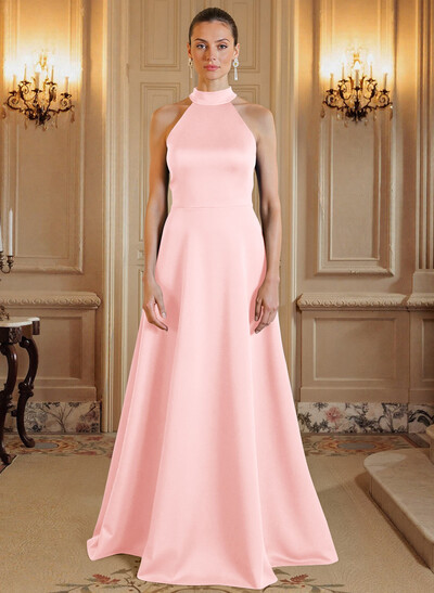 A-Line Halter Sleeveless Satin Mother Of The Bride Dresses With Back Hole