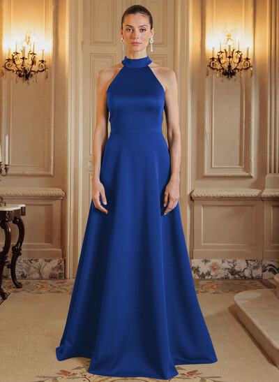 A-Line Halter Sleeveless Satin Mother Of The Bride Dresses With Back Hole