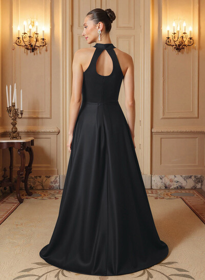 A-Line Halter Sleeveless Satin Mother Of The Bride Dresses With Back Hole