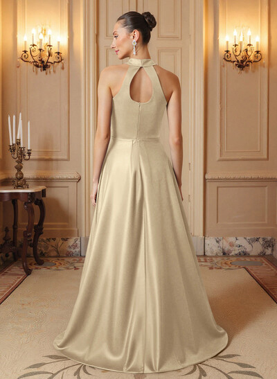 A-Line Halter Sleeveless Satin Mother Of The Bride Dresses With Back Hole