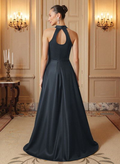 A-Line Halter Sleeveless Satin Mother Of The Bride Dresses With Back Hole