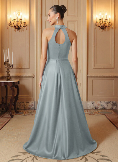 A-Line Halter Sleeveless Satin Mother Of The Bride Dresses With Back Hole