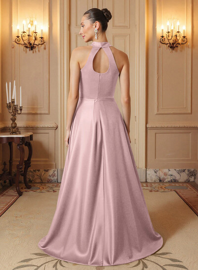 A-Line Halter Sleeveless Satin Mother Of The Bride Dresses With Back Hole