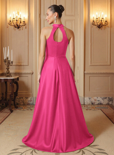 A-Line Halter Sleeveless Satin Mother Of The Bride Dresses With Back Hole