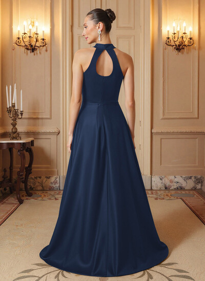 A-Line Halter Sleeveless Satin Mother Of The Bride Dresses With Back Hole