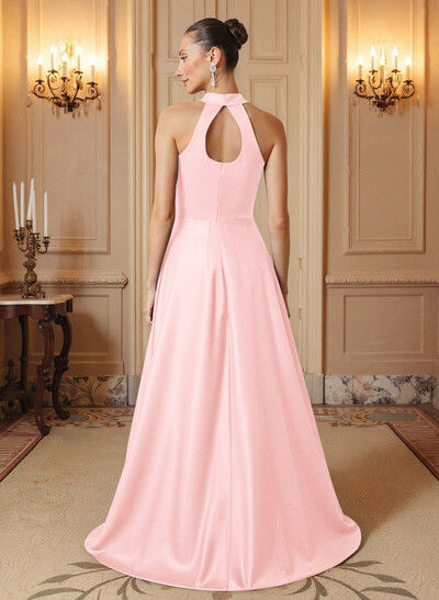 A-Line Halter Sleeveless Satin Mother Of The Bride Dresses With Back Hole