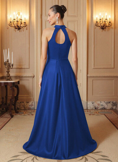 A-Line Halter Sleeveless Satin Mother Of The Bride Dresses With Back Hole