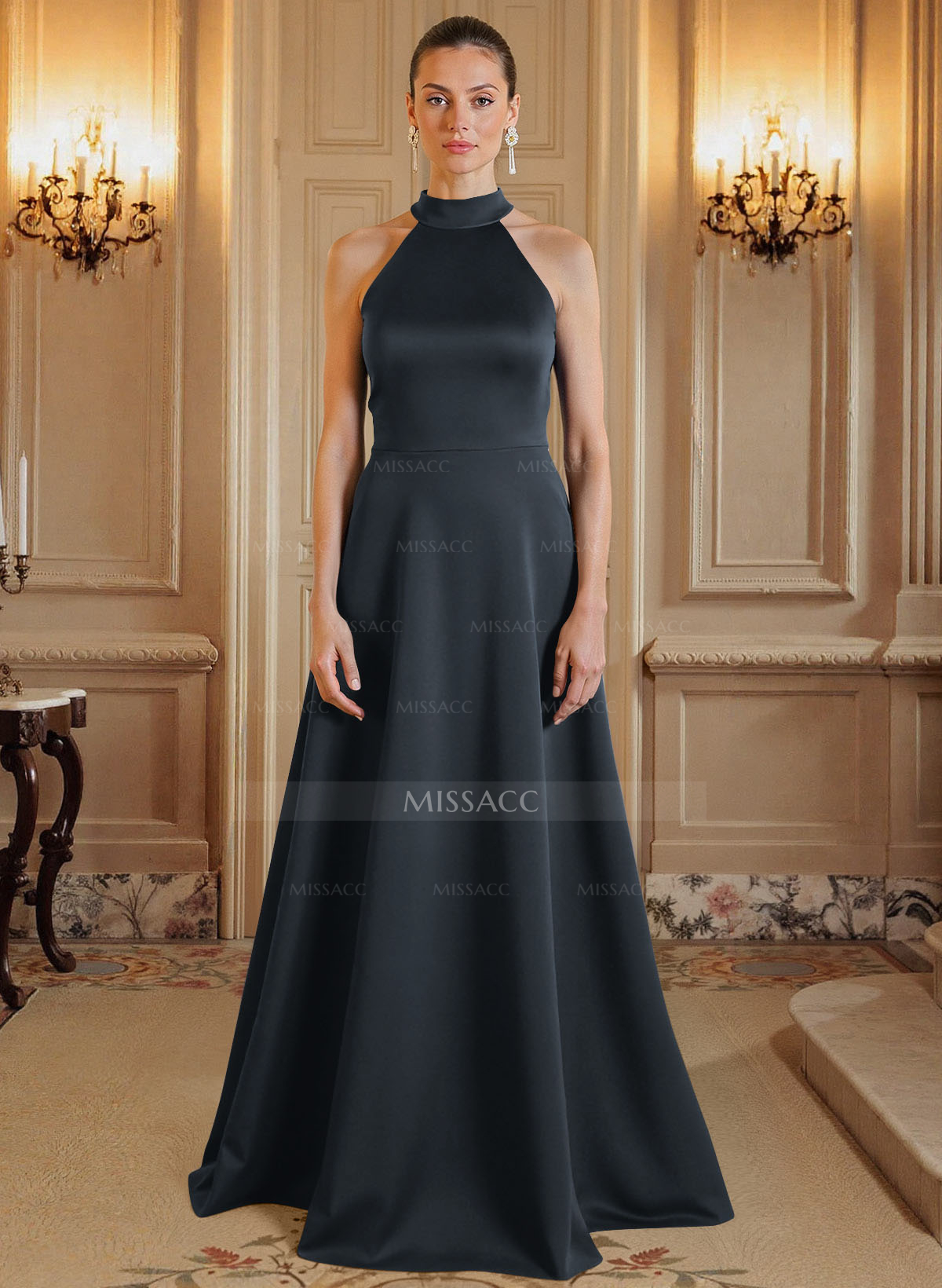 A-Line Halter Sleeveless Satin Mother Of The Bride Dresses With Back Hole