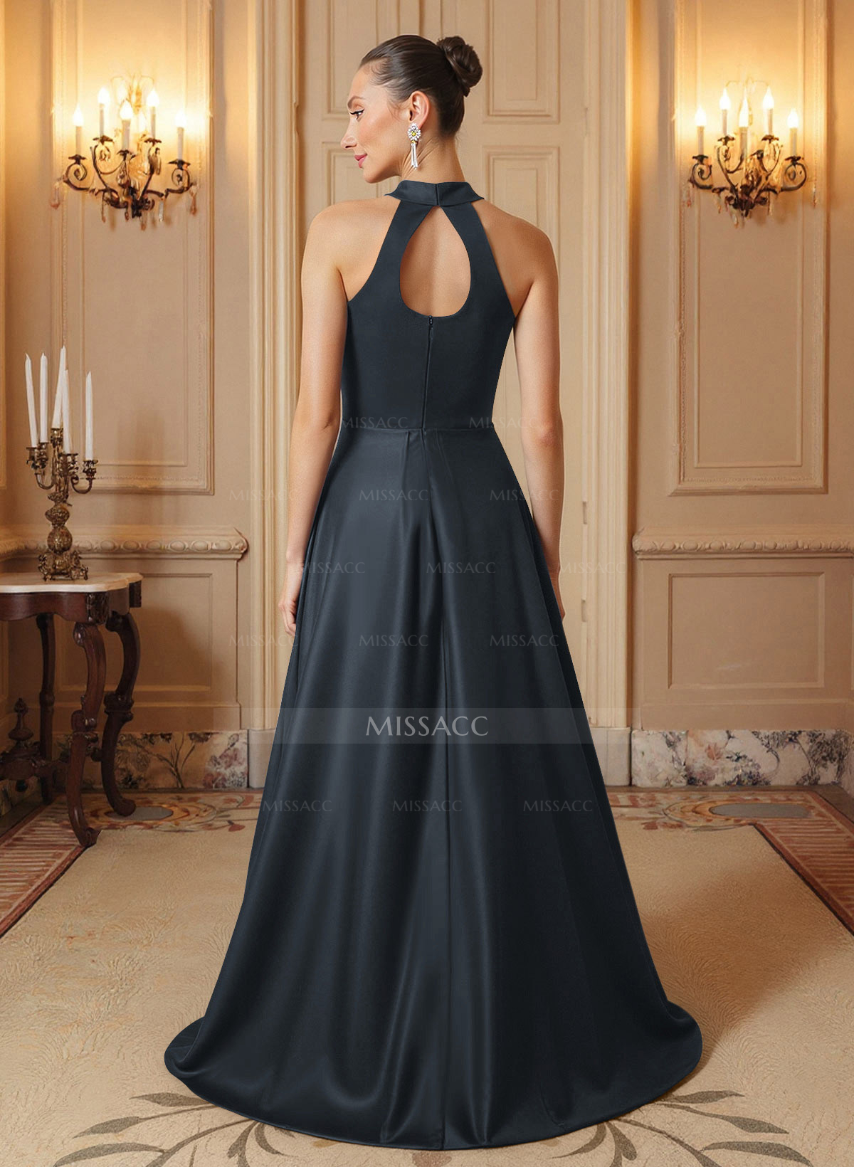 A-Line Halter Sleeveless Satin Mother Of The Bride Dresses With Back Hole