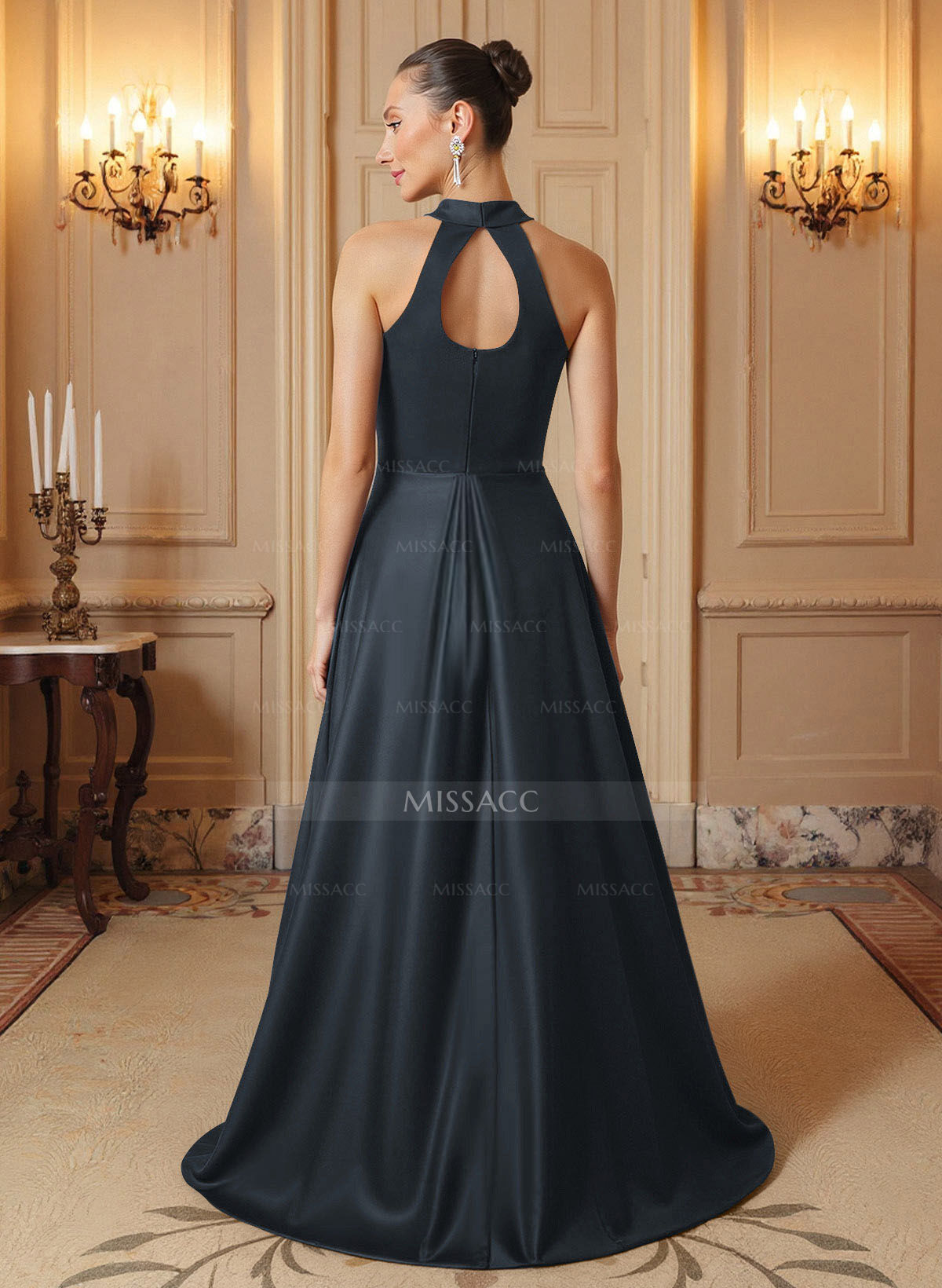 A-Line Halter Sleeveless Satin Mother Of The Bride Dresses With Back Hole