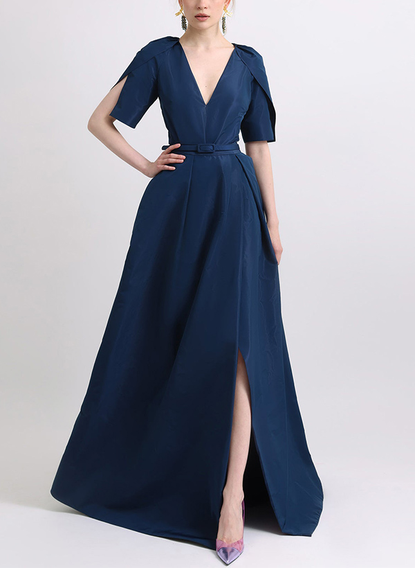 A-Line V-Neck Taffeta Mother Of The Bride Dresses With Split Front