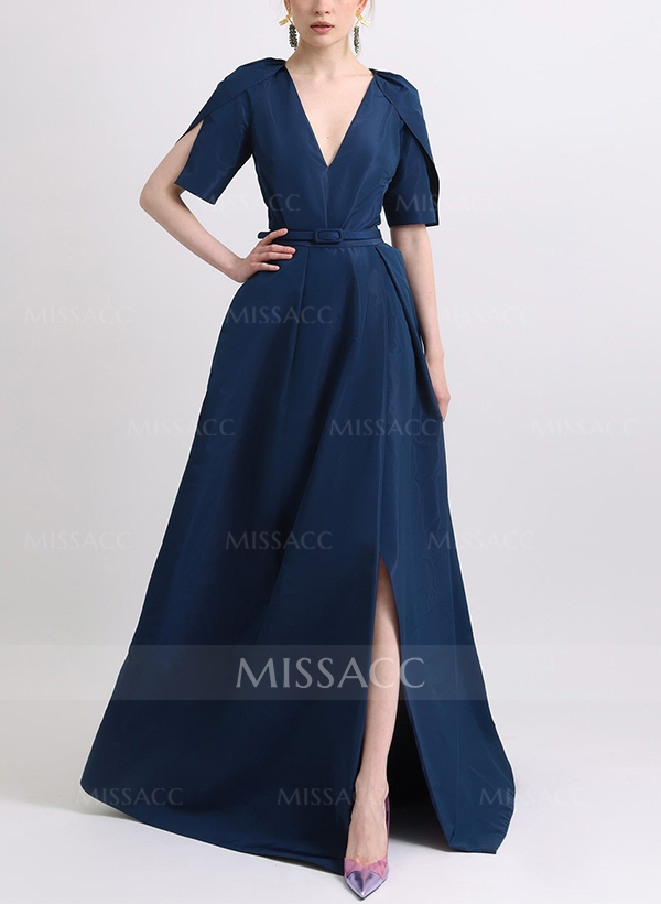 A-Line V-Neck Taffeta Mother Of The Bride Dresses With Split Front